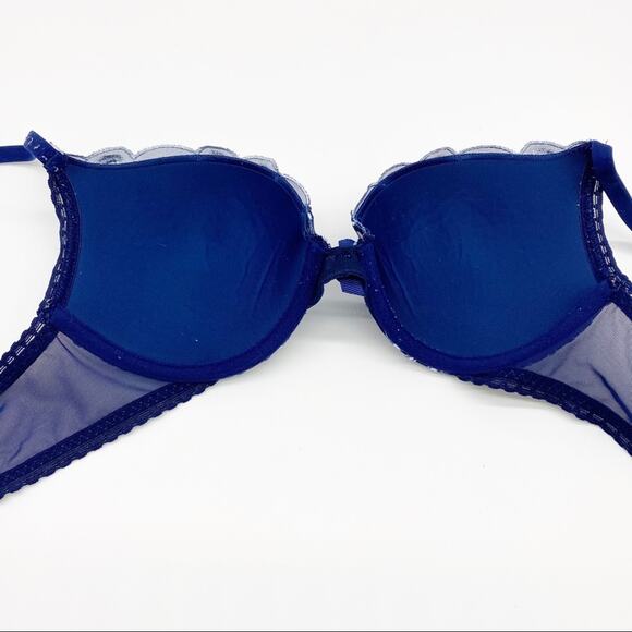 Aerie Womens 34B‎ Lined Demi Bra Floral Embroidered Navy Padded Push Up Flirty - Picture 2 of 4